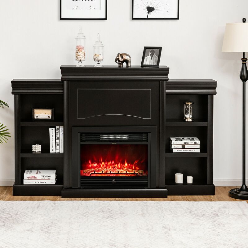 Modern Fireplace Media Entertainment Center with Bookcase