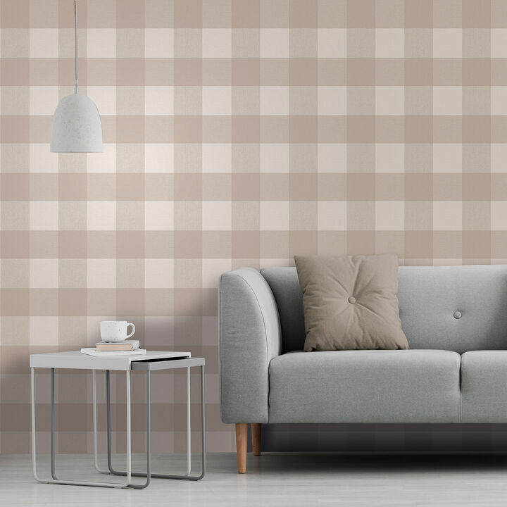 Ernie Neutral Plaid Wallpaper