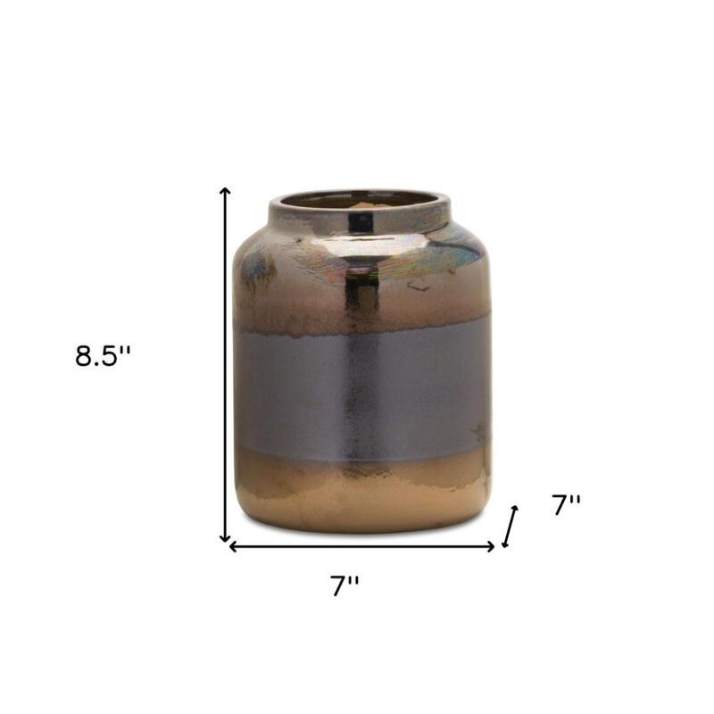 Hivvago 9 Inch Black and Blue Striped Cylinder Clay Table Vase