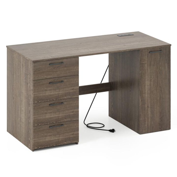 Hivvago 53 Inches Computer Desk with Power Outlets and 4 Storage Drawers