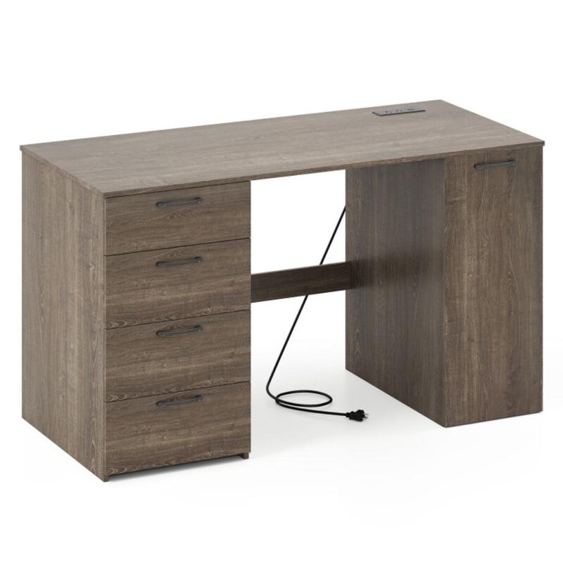 Hivvago 53 Inches Computer Desk with Power Outlets and 4 Storage Drawers