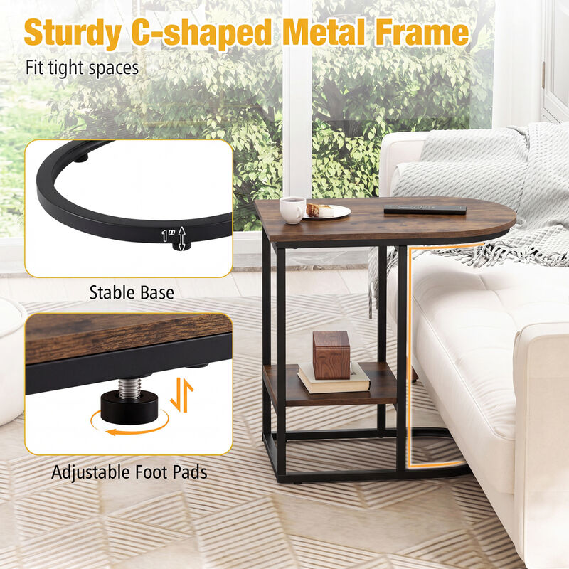 Modern C-Shaped Side Table with Storage Shelf for Sofa Use image number 7