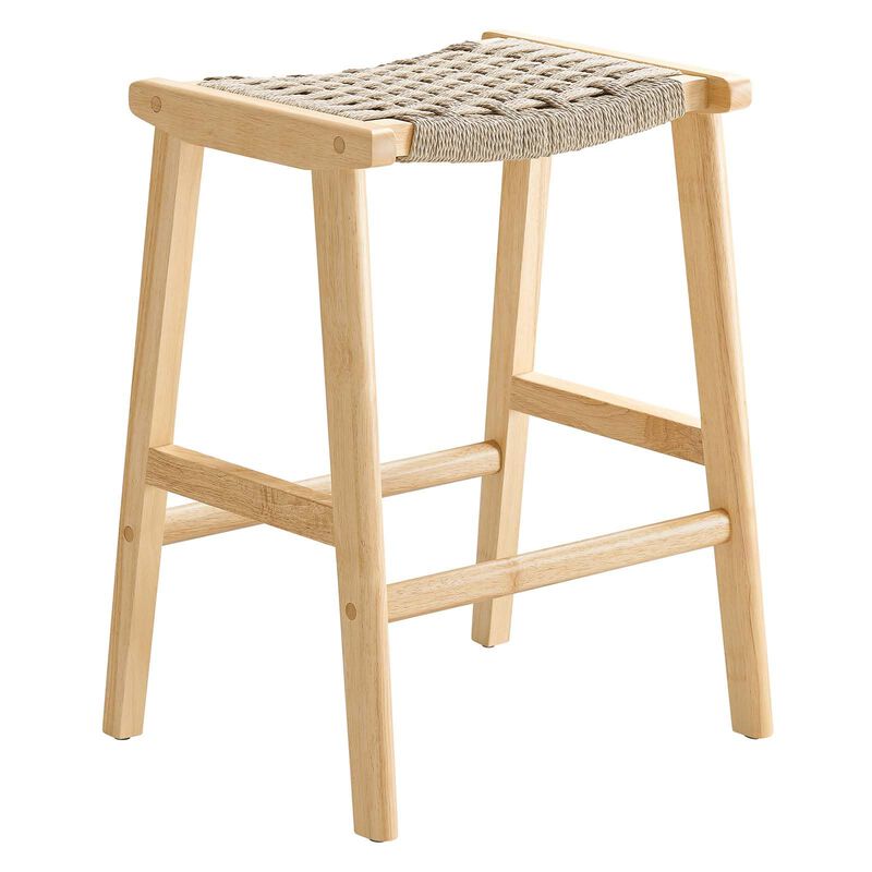 Modway Saoirse Woven Rope Wood Counter Stool - Set of 2 in Natural Natural image number 3