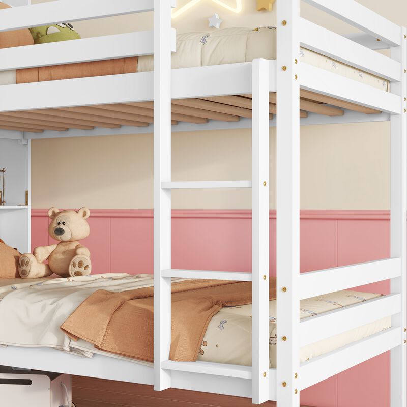 Whisen Twin Over Twin Bunk Bed with Built-in Bookcase Headboard, Safety Guardrails, and Detachable Ladder, Convertible to Two Individual Twin Beds image number 5