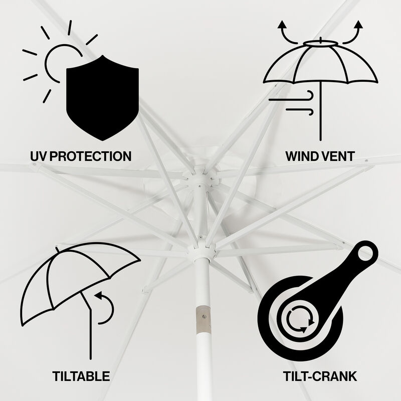 Baiona Classic MidCentury Market Patio Umbrella with UV Protection, Auto-Tilt, Crank and UV Protection