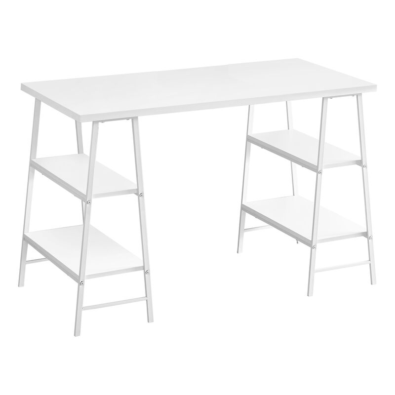 Monarch Specialties I 7521 Computer Desk, Home Office, Laptop, Storage Shelves, 48"L, Work, Metal, Laminate, White, Contemporary, Modern