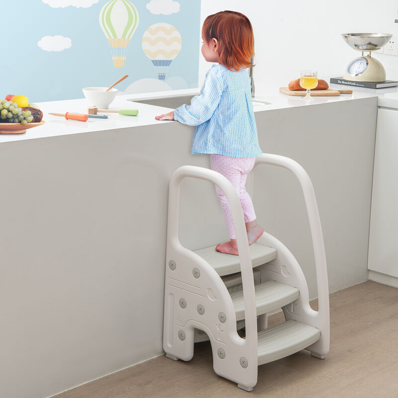 3-Step Standing Stool for Kids with Handrails and Non-Slip Pedals image number 1