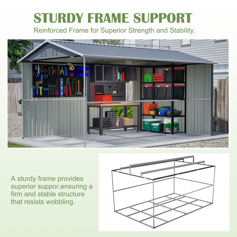 8 x 12 FT Outdoor Storage Shed, Large Metal Tool Storage with Aluminium Frame and Lockable Doors image number 7