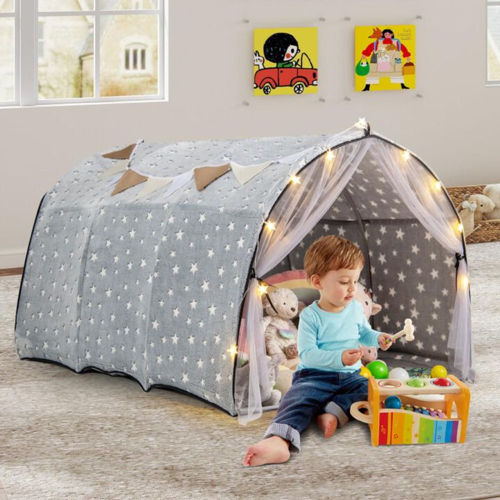 Hivvago Kids Dream Bed Tent Twin Bunk Bed with Glow in the Dark Stars and Lights