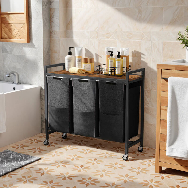 3-Tier Laundry Basket with Wheels, Rolling Clothes Hamper Organizer image number 3