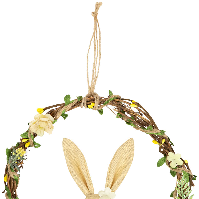 Bunny with Flowers Artificial Easter Twig Wreath - 10"
