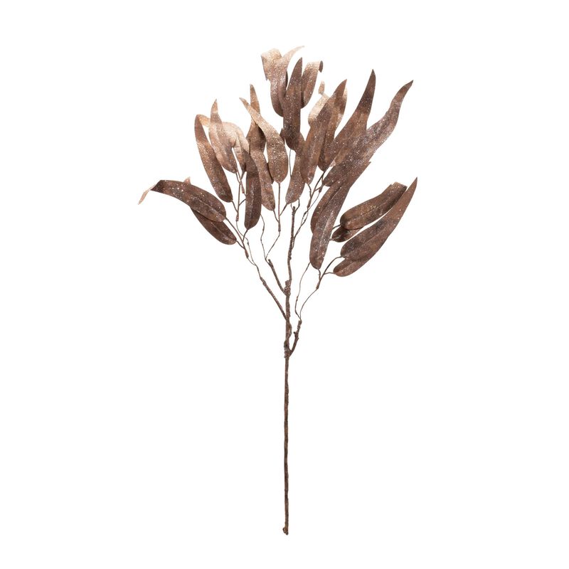 Set of 6 Glittered Eucalyptus Stems with Long Leaves for Seasonal Greenery Accents