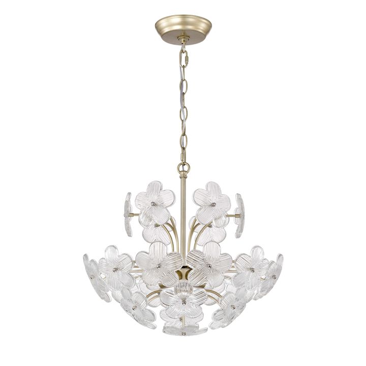 Fabiola Modern Brushed Silver-ish Champagne 6-Light 17.7" Glam Clear Glass Flower Chandelier