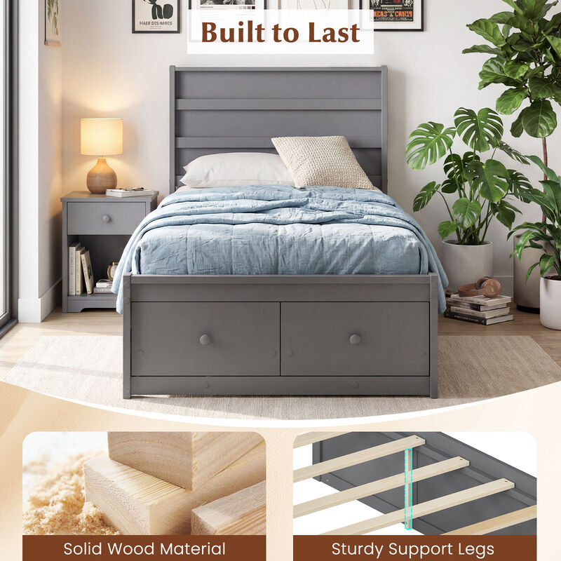 Twin Platform Bed Frame with Built-In Storage Drawers and Headboard image number 4