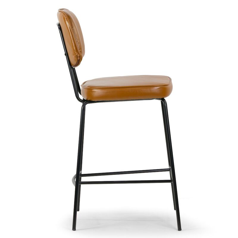 Glamour Home Set of 2 Avel Cappuccino Faux Leather Counter Stool with Black Metal Legs