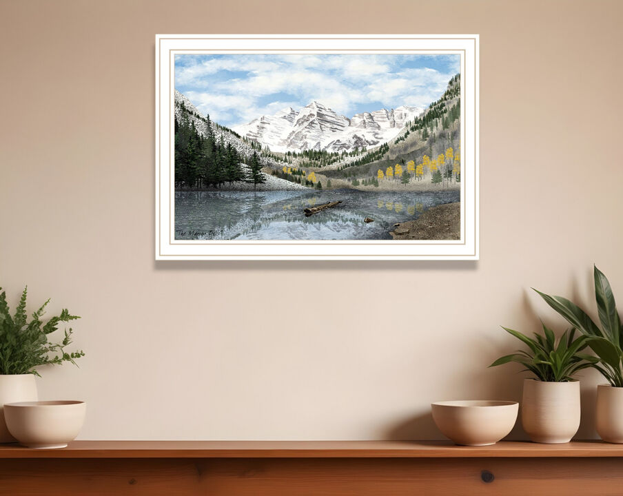 HomeRoots Snowy Mountain Landscape  White Framed Wall Art