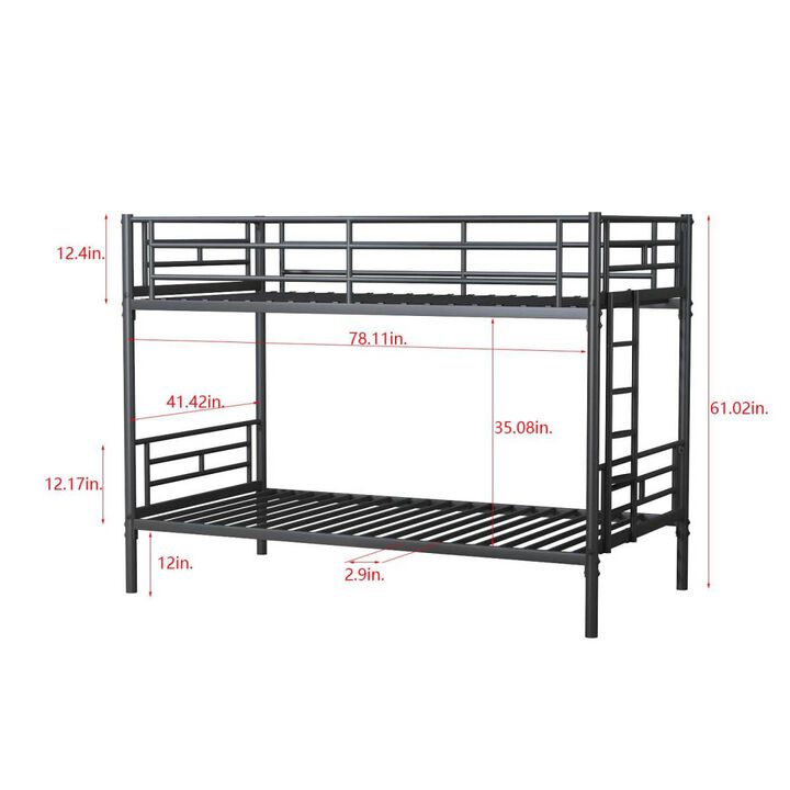 Black Twin over Twin Metal Bunk Bed with Removable Ladder, Comfortable Rungs, Easy to assemble
