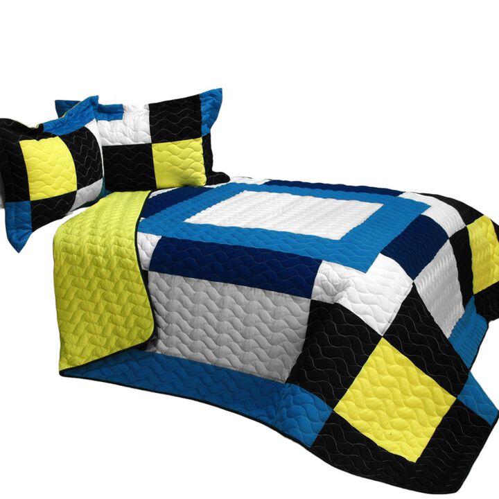 Patchwork Quilt Set 3 Piece with Vermicelli Quilting for Bedroom