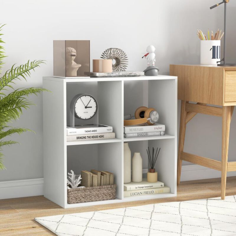 Hivvago 4 Cube Bookshelf with Back Guardrail for Living Room Bedroom