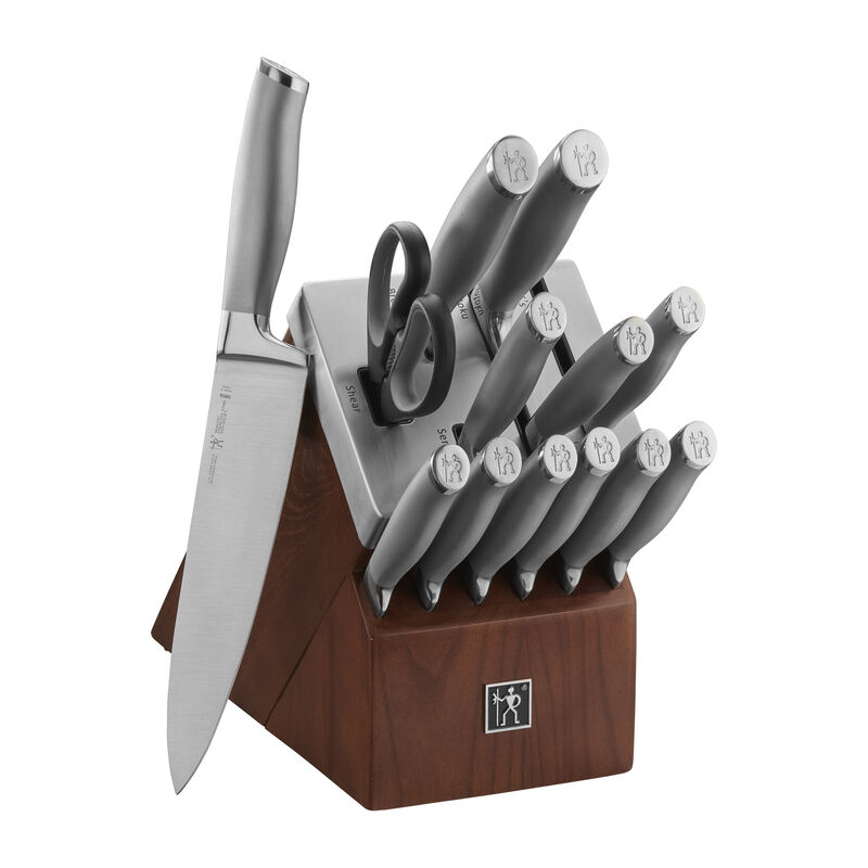 Henckels Modernist 14-pc Self-Sharpening Knife block set, Chef Knife, Paring Knife, Dark Brown, Stainless Steel, Walnut