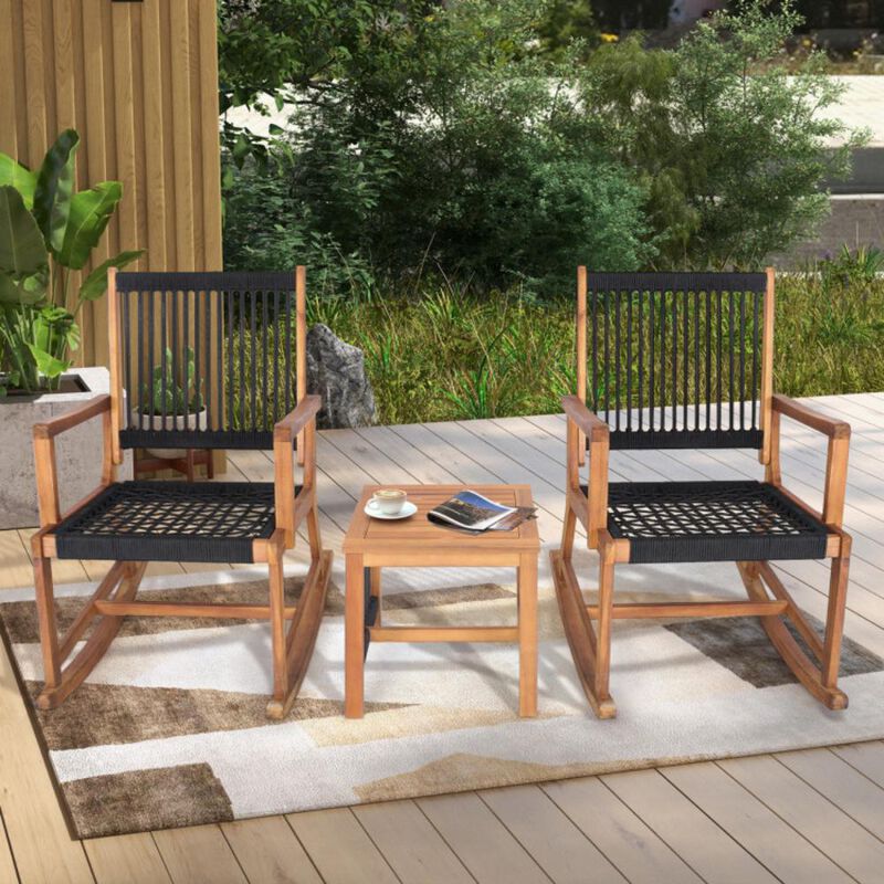 Hivvago 3 Pieces Acacia Wood Rocking Bistro Set