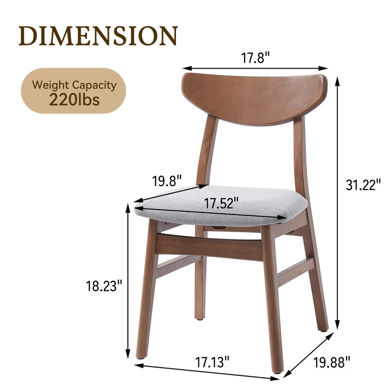 Whisen 2-Piece 19.8inch Upholstered Dining Chairs, Solid Rubber Wood Mid-Century Modern for Living Room Kitchen image number 9