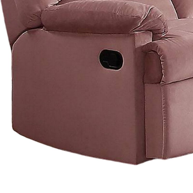 Karry Manual Recliner Loveseat, Blush Pink Velvet, Solid Wood, 53 Inch - Benzara - Benzara