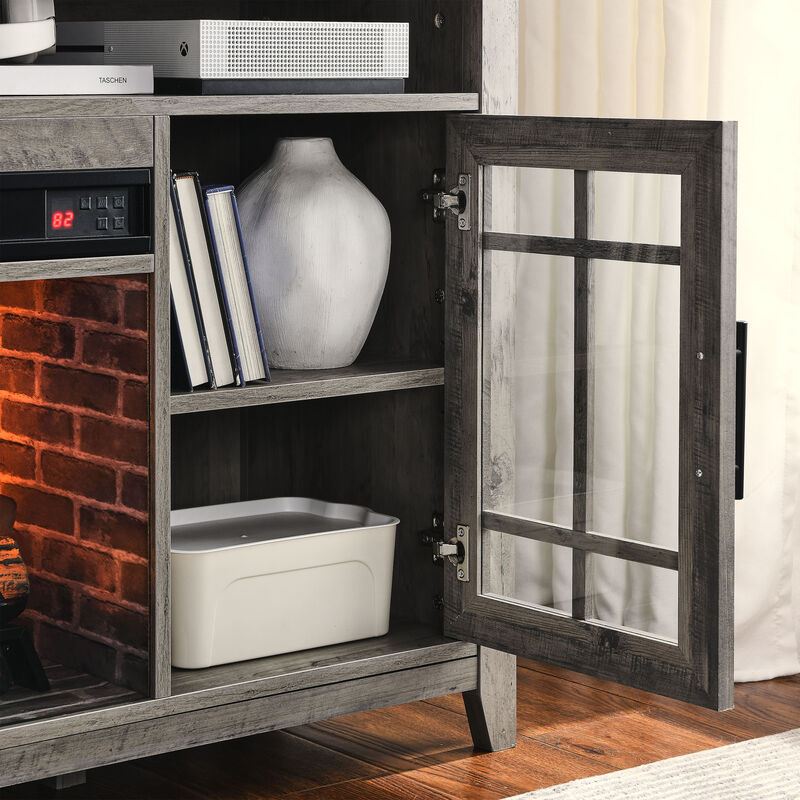 55 Inch TV Media Stand with Electric Fireplace KD Inserts Heater, Gray Wash Color image number 4