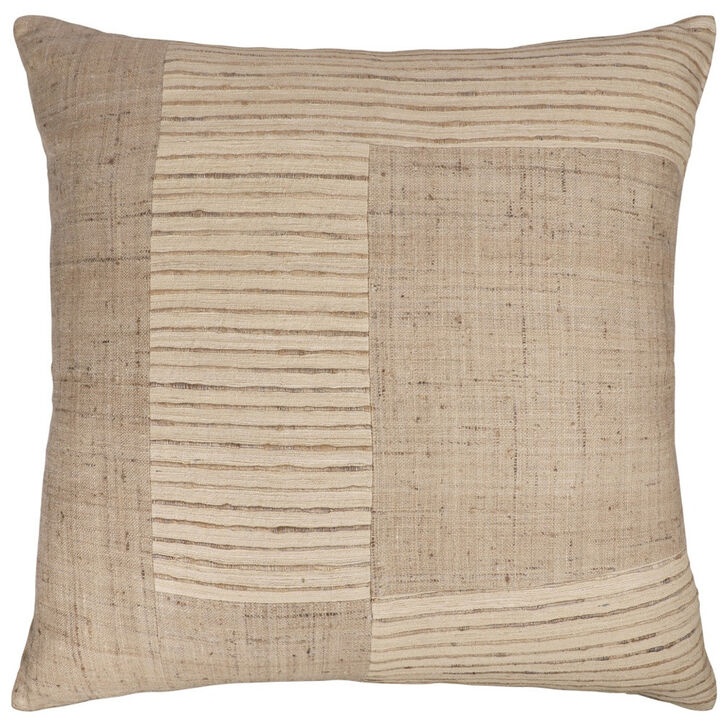 HomeRoots 24" Brown and Beige Geometric Silk Throw Pillow With Embroidery