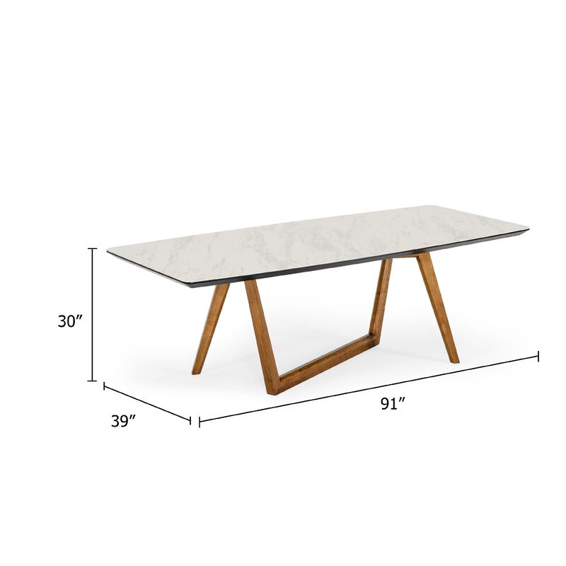 Cid Jamu Dining Table, 91 Inch White Marble Top, Modern Abstract Base image number 4