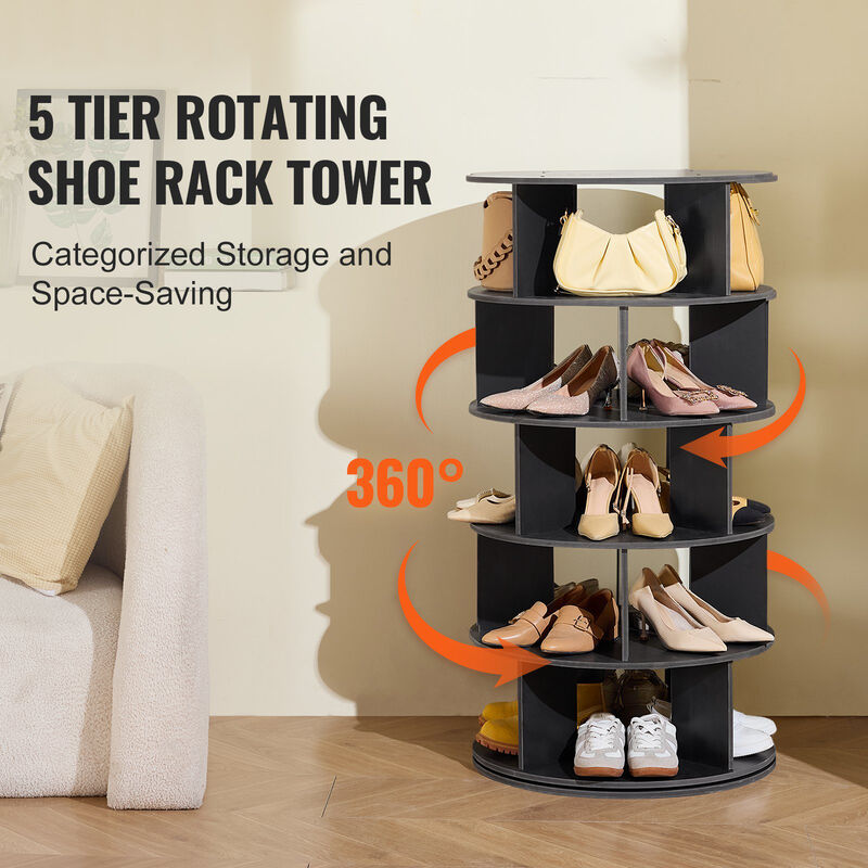 5-Tier Rotating Shoe Rack Tower with 360&deg; Spin for Entryway, Bedroom, or Closet image number 2