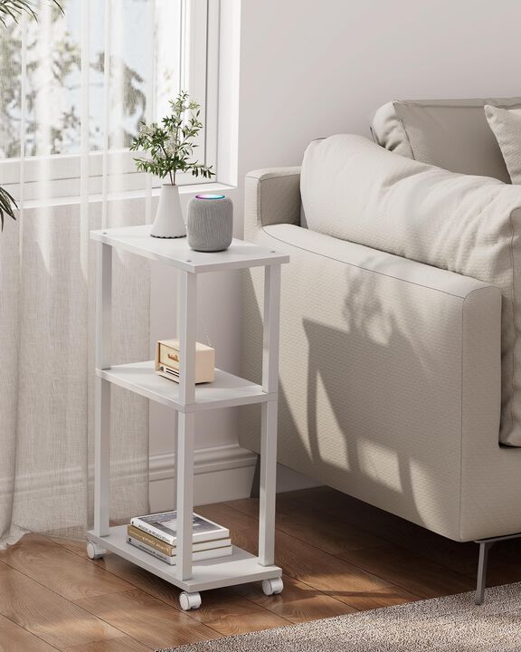 TUTOTAK Small Side Table, Narrow End Table, Bedside Table, Set of 2, Couch Side Table with Wheels for Living Room or Bedroom, Wh