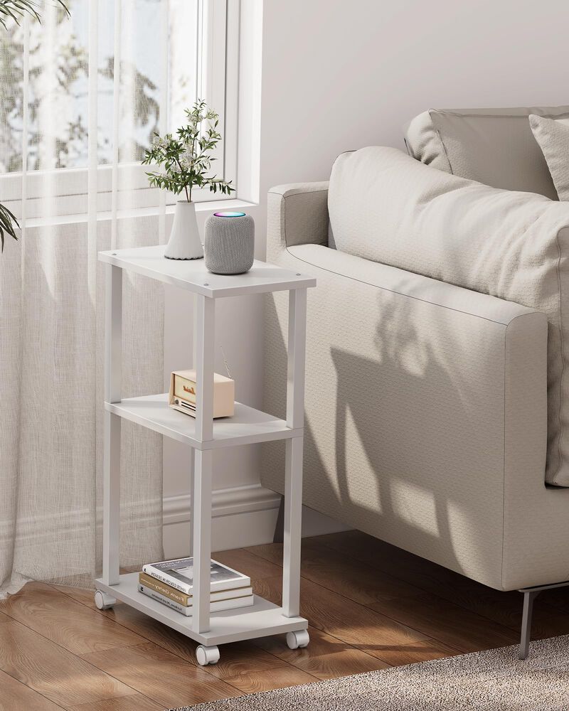TUTOTAK Small Side Table, Narrow End Table, Bedside Table, Set of 2, Couch Side Table with Wheels for Living Room or Bedroom, Wh