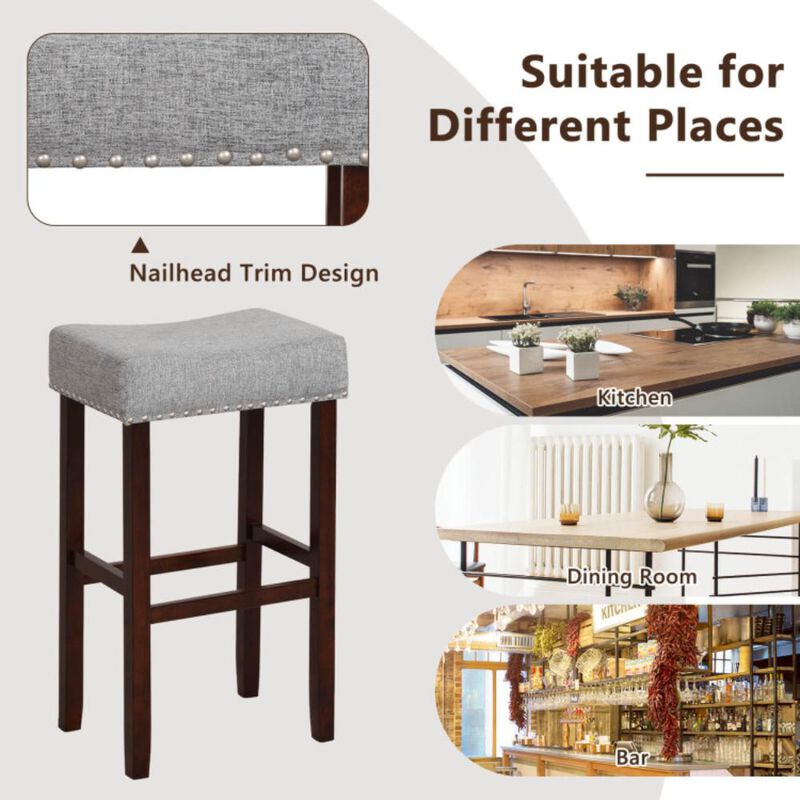 Hivvago  2 Set of 29 Inch Height Upholstered Bar Stool with Solid Rubber Wood Legs and Footrest