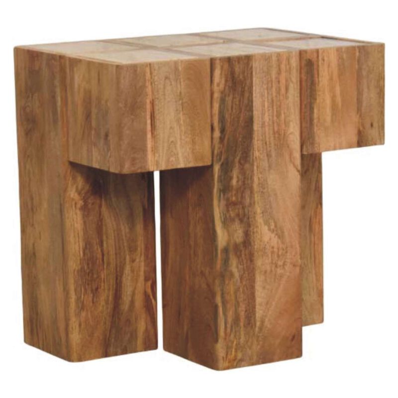 Artisan Furniture Solid Wood Travertine Top Block Side Table image number 3