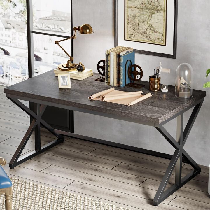 Top True Wood Computer Desk, Modern Writing Desk with Metal Frame for Home Office