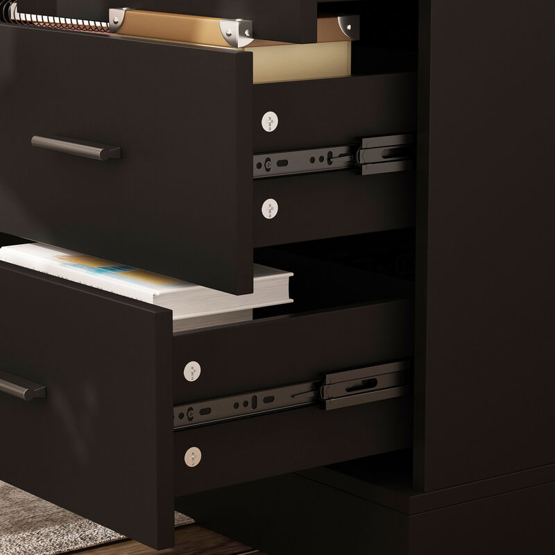 FUFU&GAGA L-Shaped Height Adjustable Office Desk - Perfect Blend of Functionality and Style, (63"Wx63"Dx45.3"H), Black and Brown