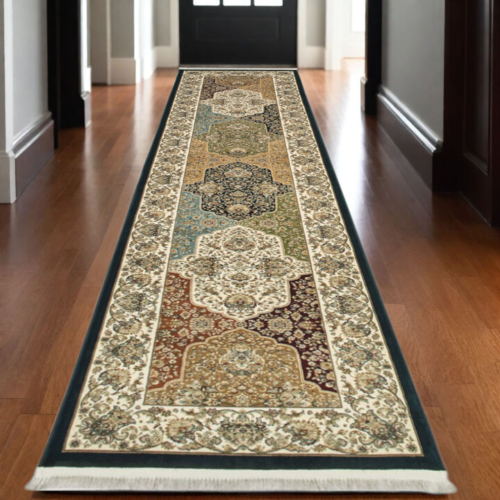 HomeRoots Oriental Runner Rug With Fringe