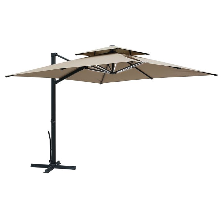 MONDAWE 10ft Patio Double Top Bright Umbrella 360 Rotation Umbrella With Removable LED, Grey