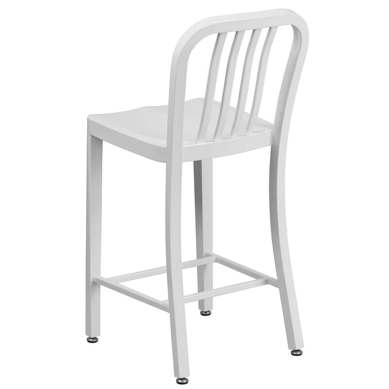 Flash Furniture Commercial Grade 24" High White Metal Indoor-Outdoor Counter Height Stool with Vertical Slat Back image number 4