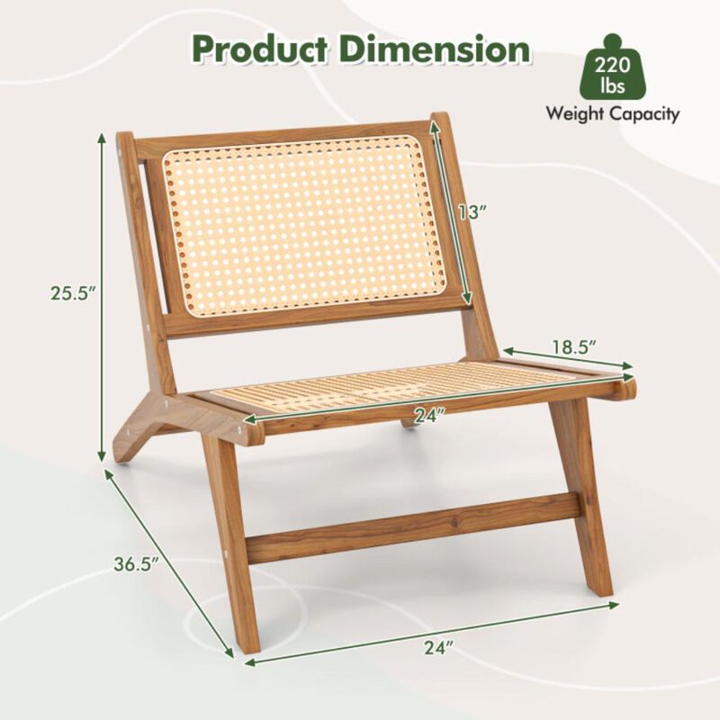 Hivvago Teak Wooden Chair with Handwoven Rattan Seat and Backrest