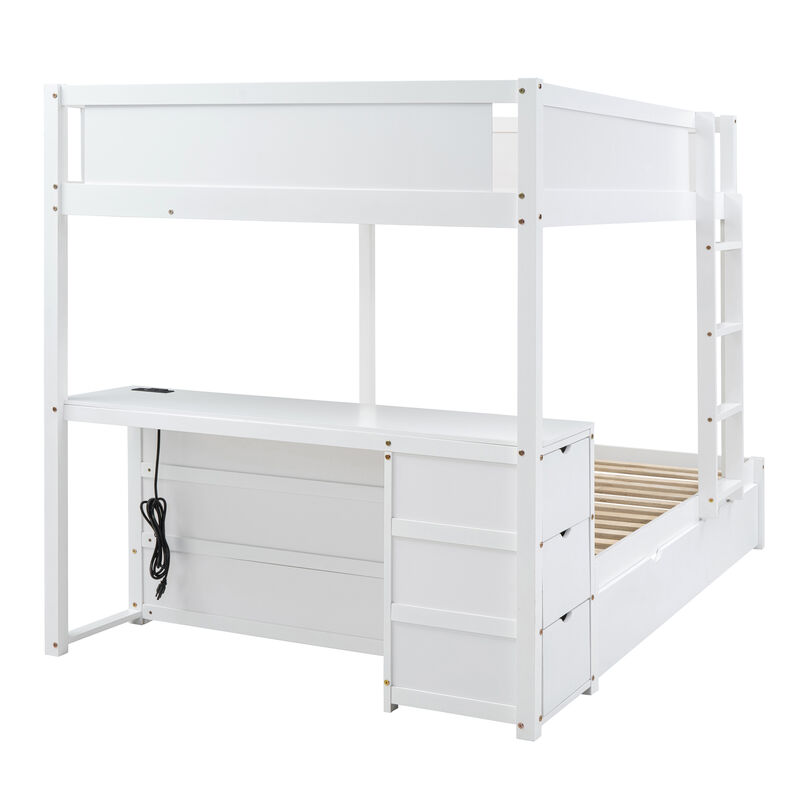 Whisen Full-Over-Full Bunk Bed with Trundle Desk Drawers, Solid Wood for Bedroom Kids image number 8