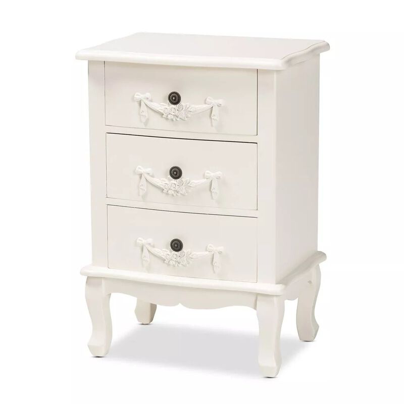Baxton Studio Callen Classic And Traditional White Finished Wood 3-Drawer Nightstand
