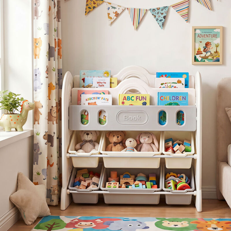 Toy Storage Organizer for Kids Bookshelf with 2 Front-Facing Racks Unit image number 1