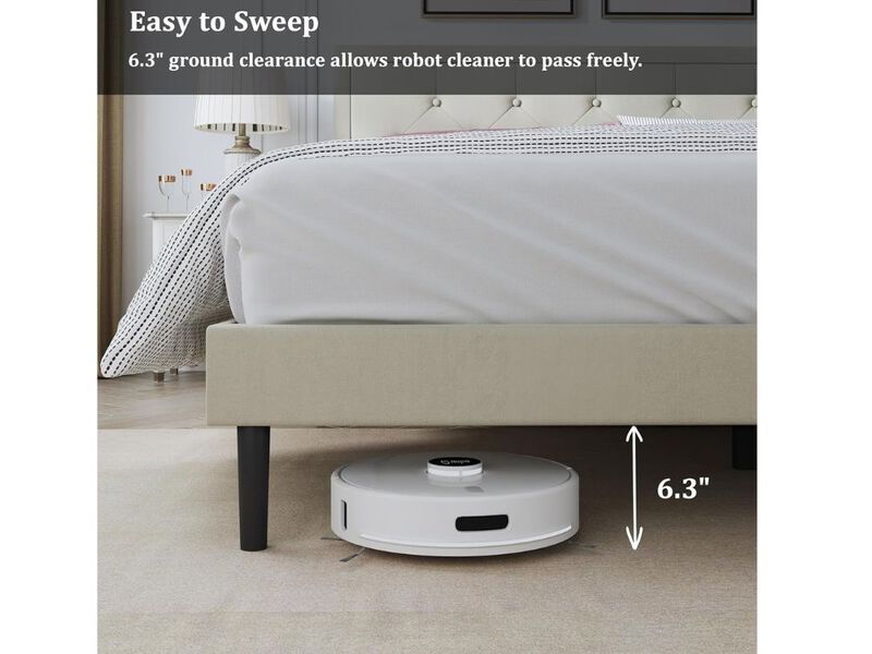 Queen Size Platform Bed Frame With Upholstered Velvet Headboard, Button Tufted & Rivet Design, Mattress Foundation With Wooden Slat Support, No Box Spring Needed, Noise Free, Easy Assembly