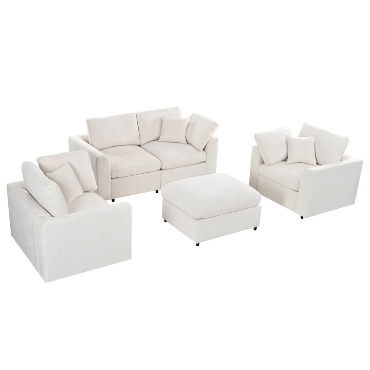 Merax 4-Piece Living Room Set with 2 Accent Chairs, Loveseat & Ottoman