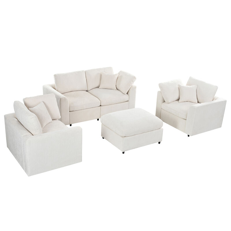 Merax 4-Piece Living Room Set with 2 Accent Chairs, Loveseat & Ottoman image number 0