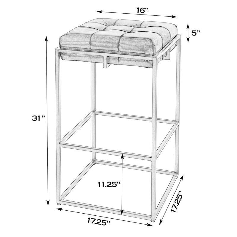 Butler Specialty 31 in. Seat Height Tufted Leather and Iron Backless Bar Height Stool, Footrest image number 1