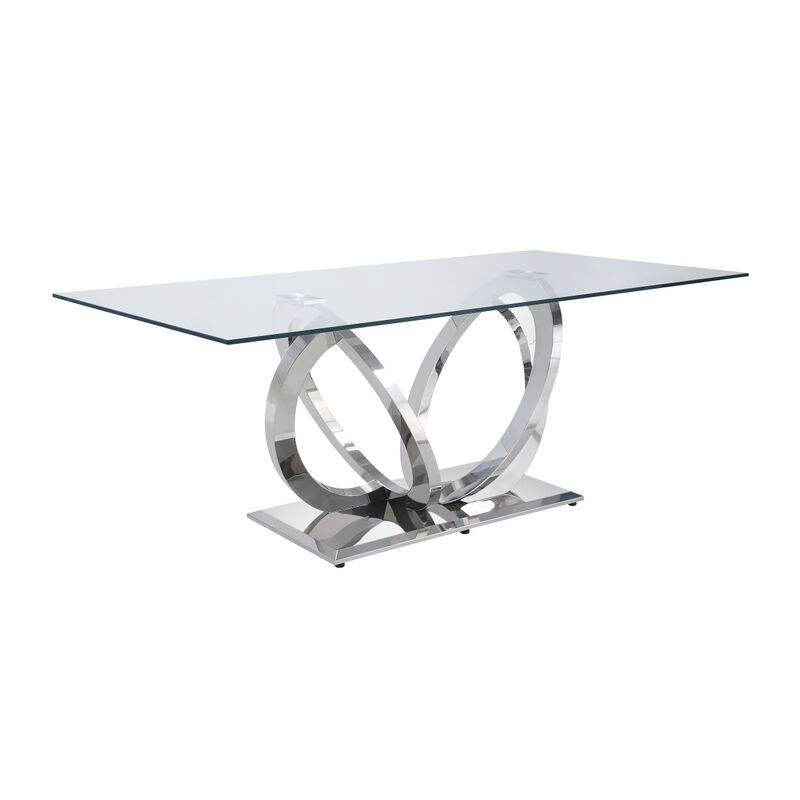Finley Dining Table, Clear Glass & Mirrored Silver Finish