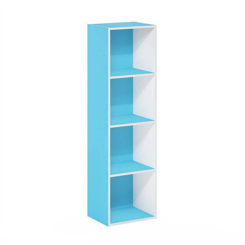 Furinno Luder Bookcase / Book / Storage, 4-Tier Cube, Light Blue/White